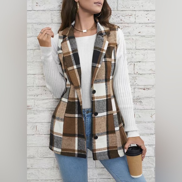 Jackets & Blazers - Plaid Single Breasted Lapel Vest